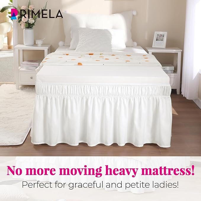 RIMELA White Bed Skirt Full Size 12 Inch Drop, Elastic Bed Skirting - Image 2
