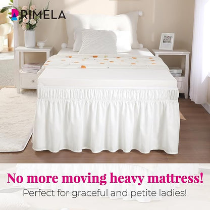 RIMELA White Bed Skirt Full Size 12 Inch Drop, Elastic Bed Skirting - Image 2