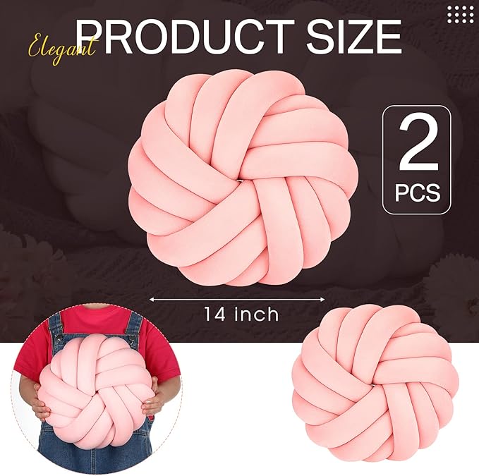 Fumete 2 Pcs 14 Inches Knot Pillow Round Throw Soft Plush Knot Ball Pillow - Image 3