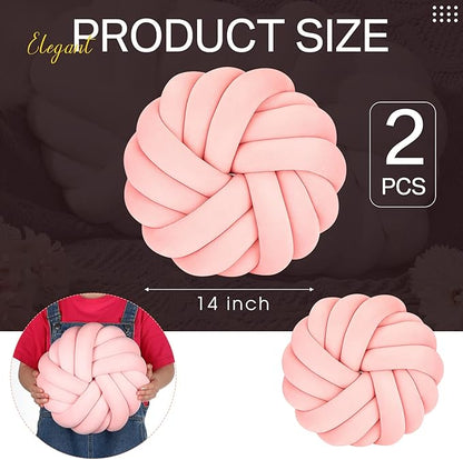 Fumete 2 Pcs 14 Inches Knot Pillow Round Throw Soft Plush Knot Ball Pillow - Image 3