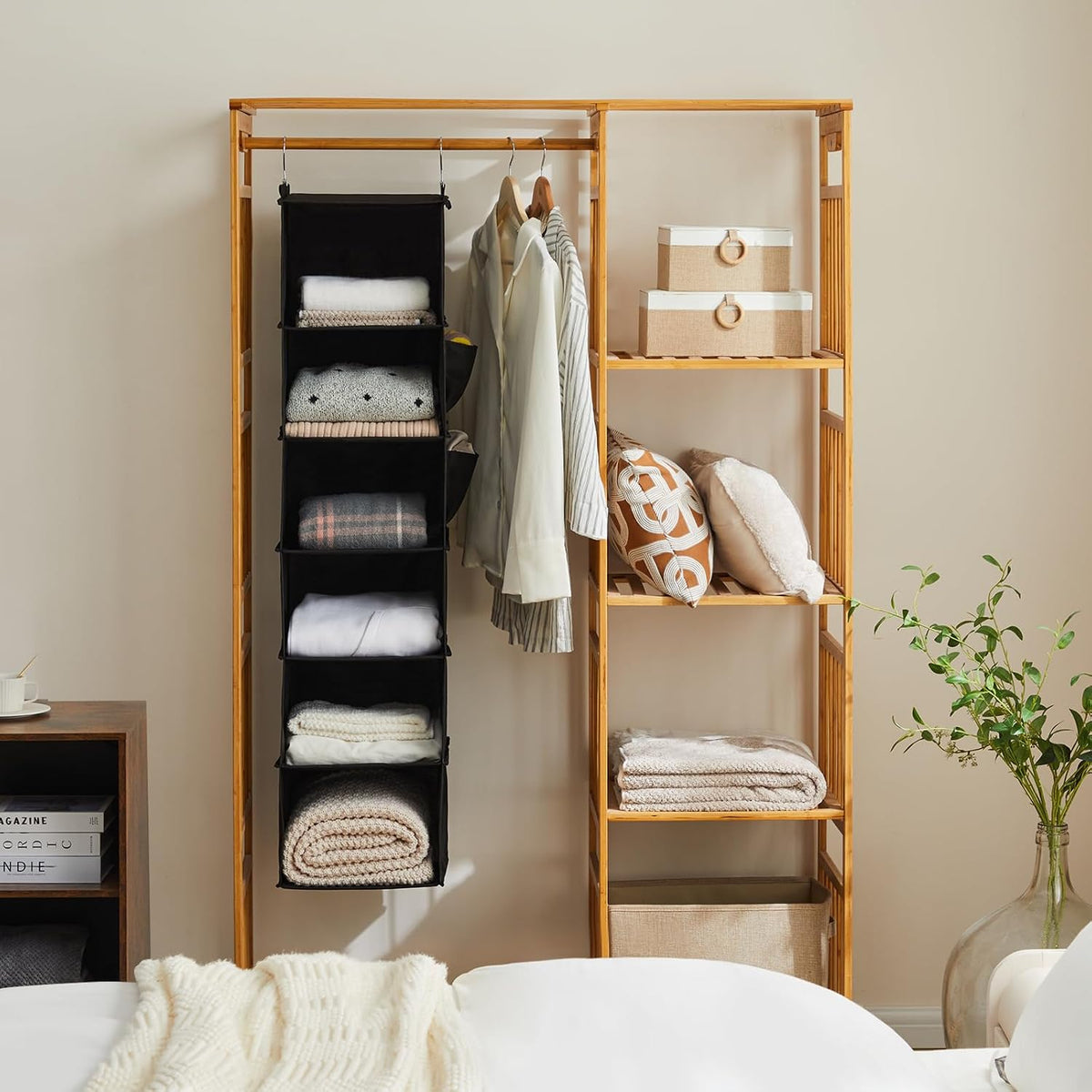 youdenova hanging closet organizer and storage, 6-shelf, 2, side view