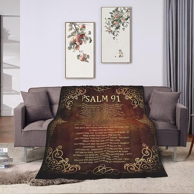 Psalm 91 Blanket Christian Religious Throw Blanket Bible Verse Flannel Stuff - Image 7