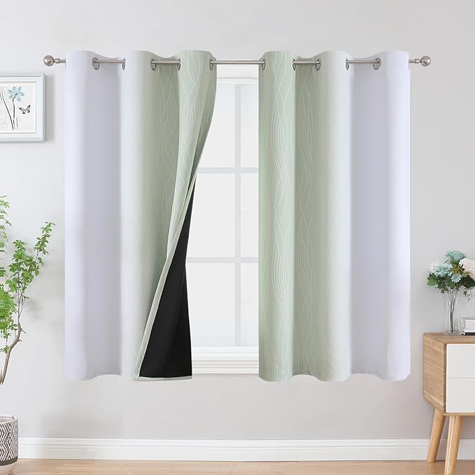 Estelar Textiler Sage Green and Greyish White Ombre Blackout Curtains 54 Inch - Image 2