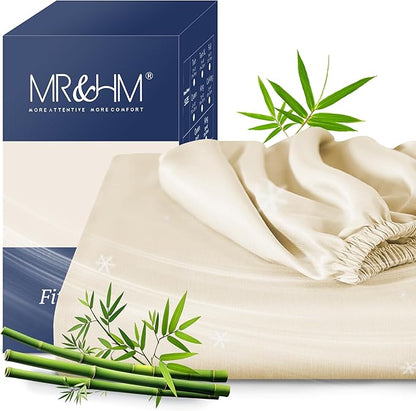 MR&HM King Fitted Sheet Only, Ultra-Soft Rayon Derived from Bamboo & Polyester by MRHM
