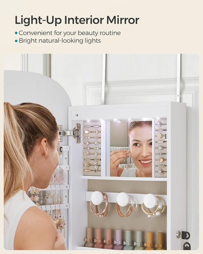 songmics jewelry organizer, led jewelry cabinet, wall/door mounted on a desk or shelf