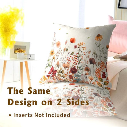 Fall Floral Throw Pillow Covers 18x18inch Set of 2 Autumn Flowers Harvest - Image 5