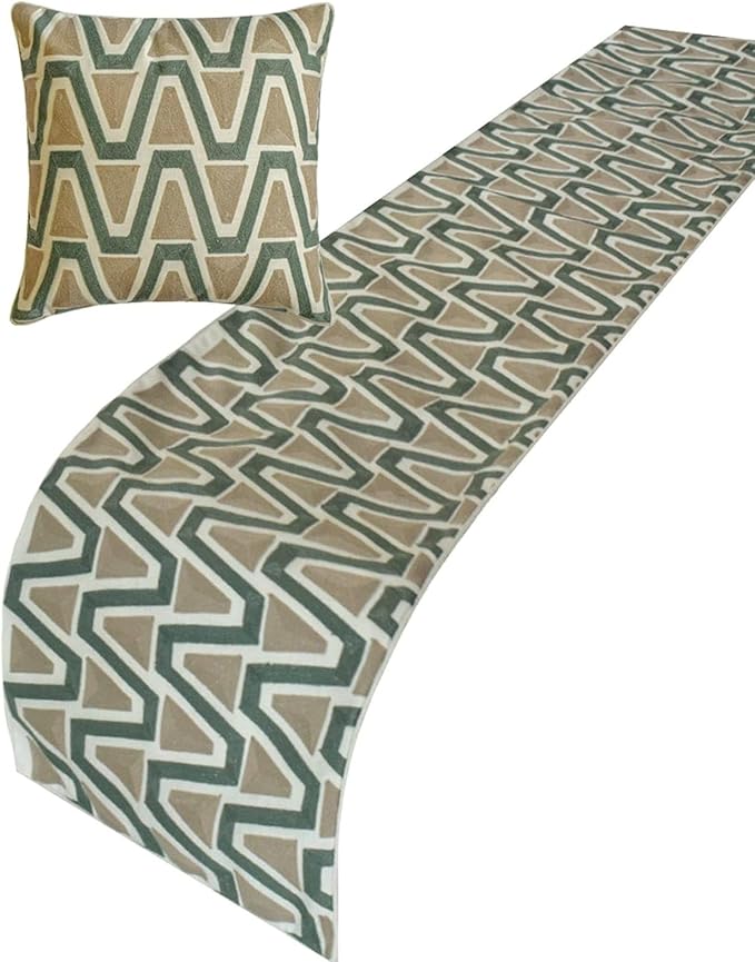 The HomeCentric Muted Green & Mocha Brown Bed Runner by TheHomeCentric