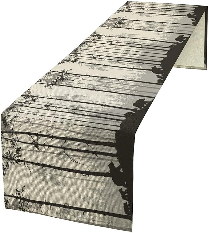Retro Bear Table Runner, Rustic Foggy Forest Wild Animal Table Runner by Unknown