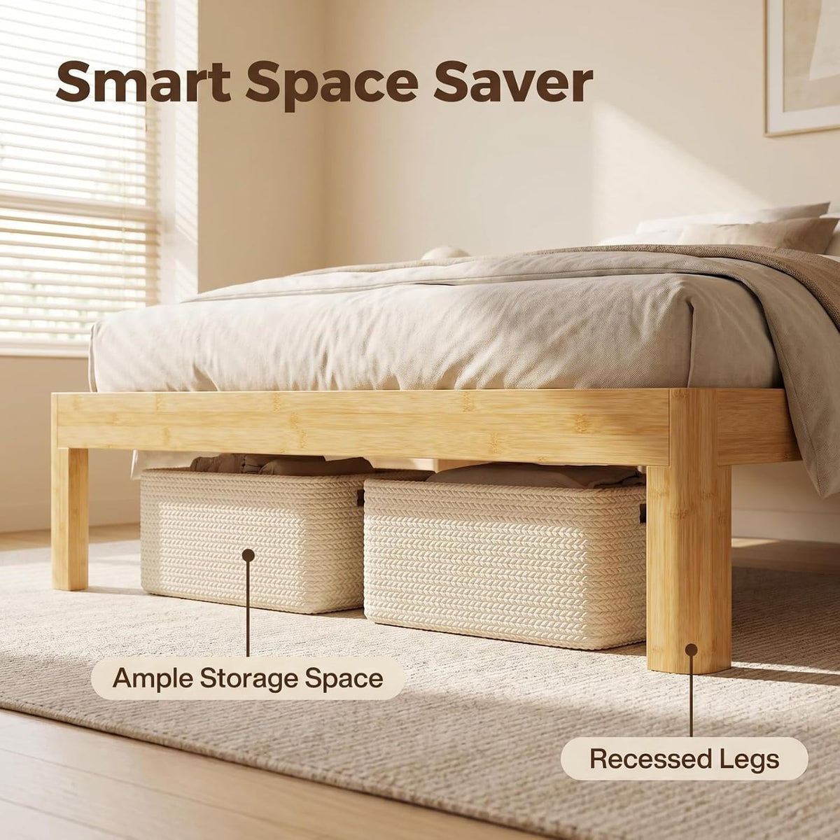 askeld 12 inch bamboo solid wood twin bed showing dimensions