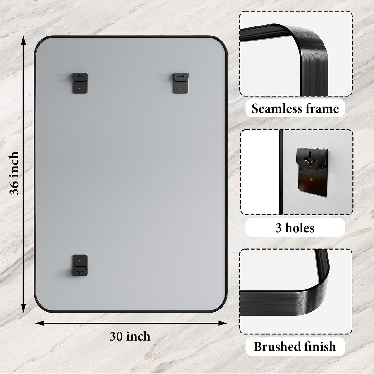 30x36 inch black metal framed bathroom mirror for, side view