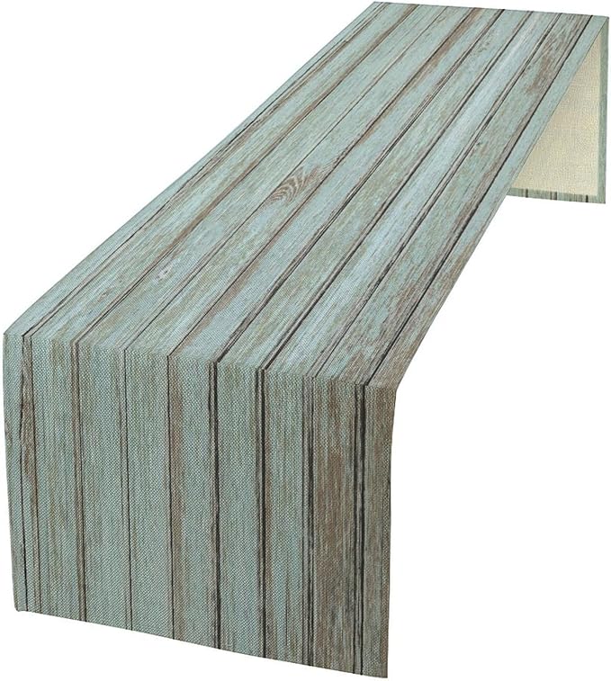 Vintage Table Runner Blue Wood Planks Texture Rustic Country Farmhouse Barn by ZhiRain