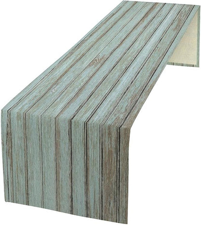 Vintage Table Runner Blue Wood Planks Texture Rustic Country Farmhouse Barn by ZhiRain