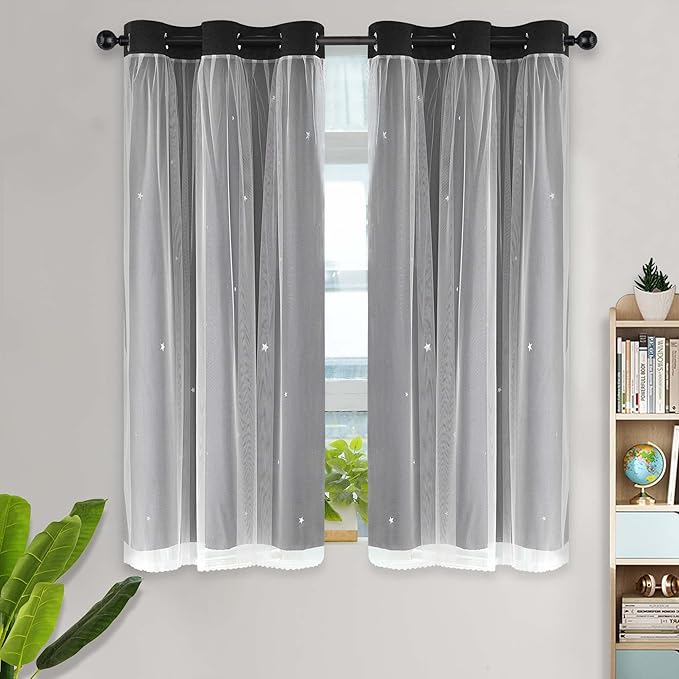 Kinryb Kids Blackout Curtains 63 Inch Length 2 Layer Blackout Curtains Room - Image 8