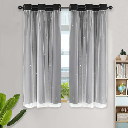 Kinryb Kids Blackout Curtains 63 Inch Length 2 Layer Blackout Curtains Room - Image 8
