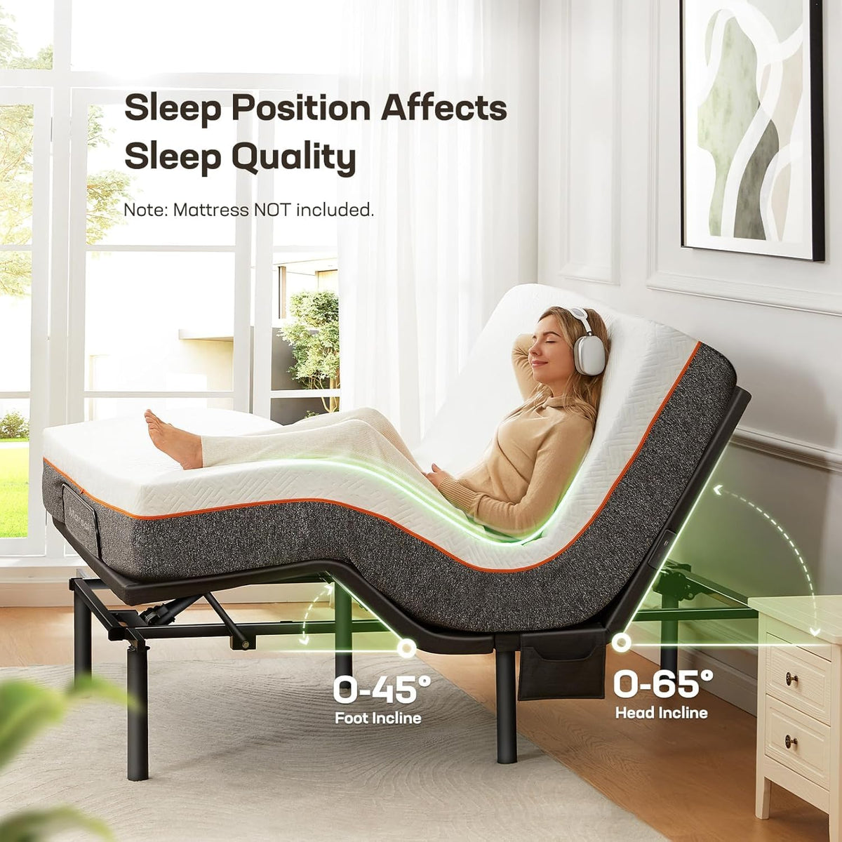 marsail ms01-1 queen adjustable bed base with massage showing dimensions