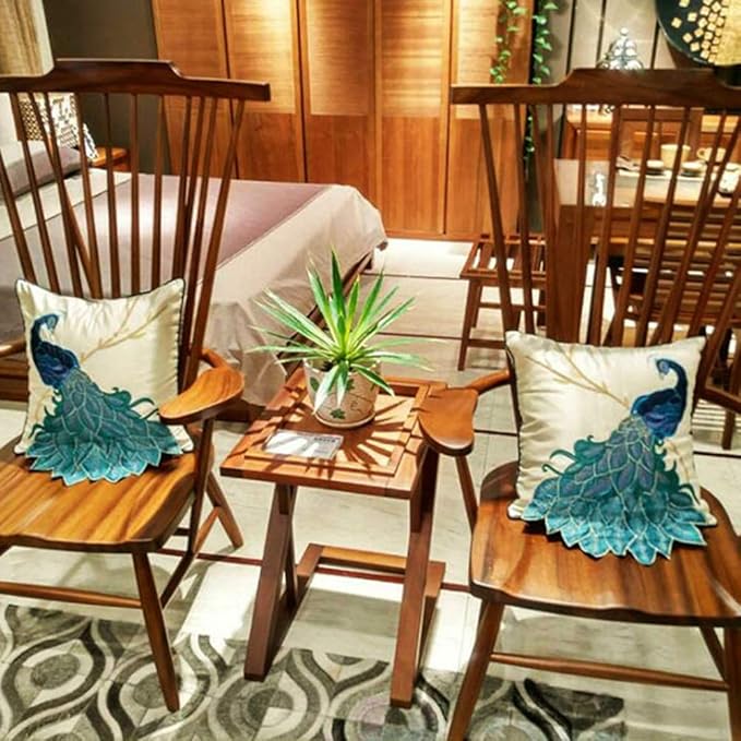 vctops Embroidered Peacock Decorative Throw Pillow Case Silky Satin Cushion - Image 4