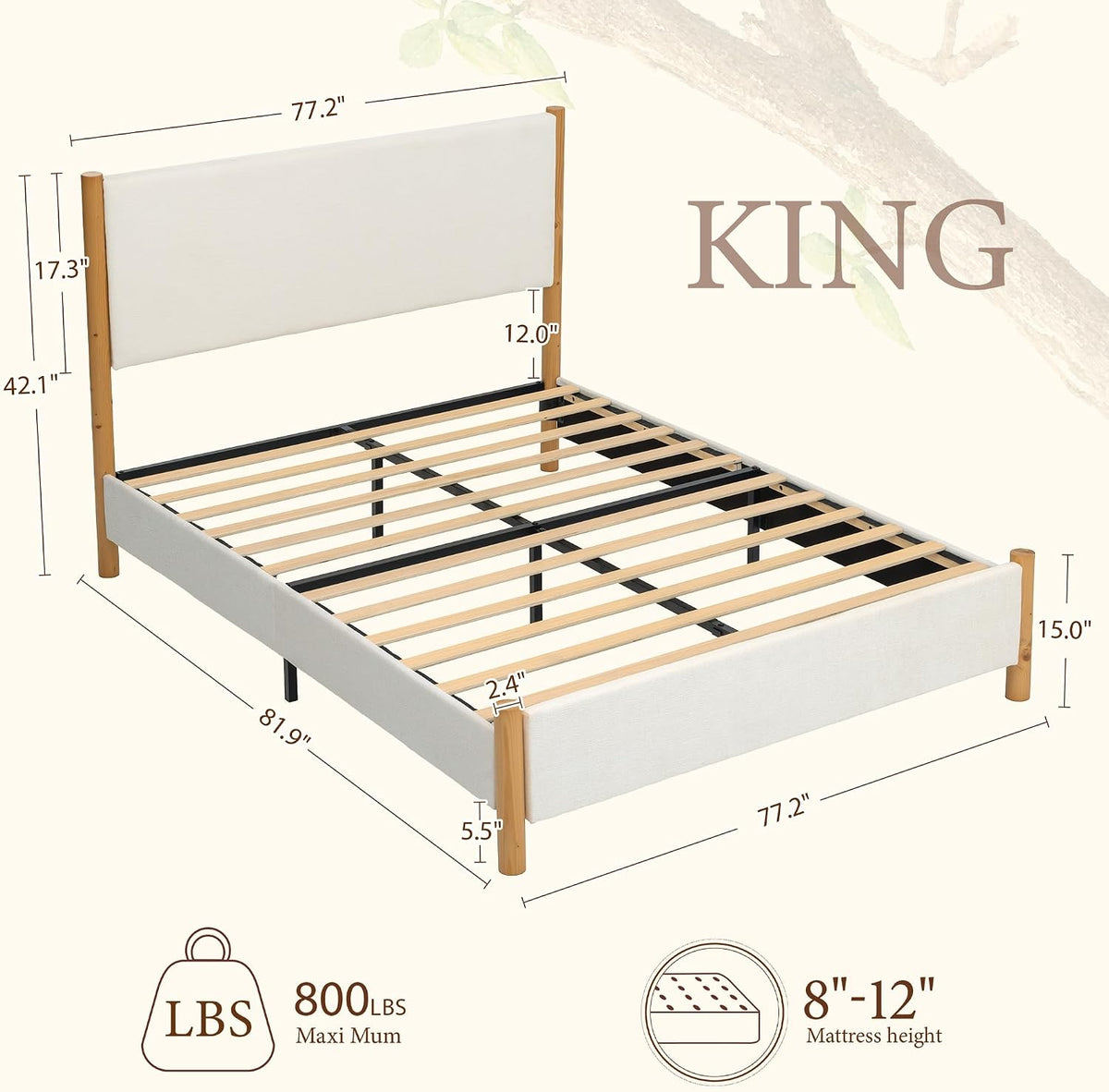 yechen king size bed frame with upholstered headboard shown in use
