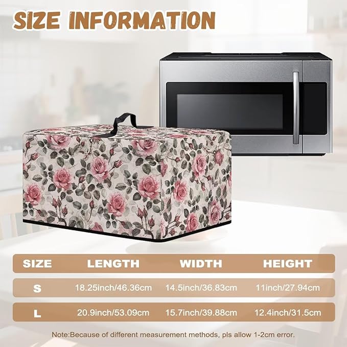 Microwave Dust Cover, Rose Heat-Resistant Waterproof Polyester Fabric Microwave - Image 6