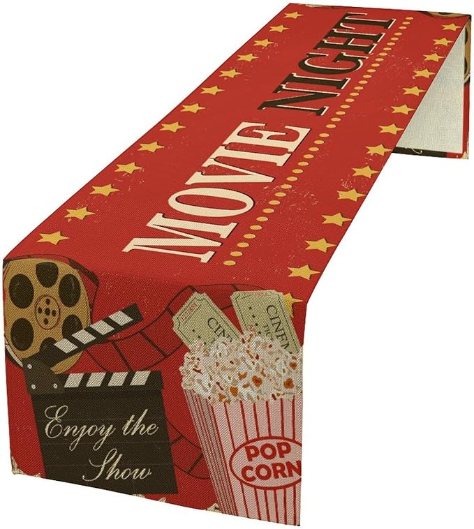 Movie Night Table Runner Old Fashion Film Reels Popcorn Table Decor Movie by moderw