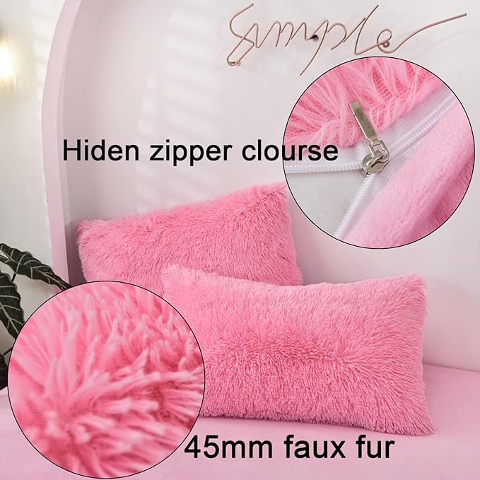 MorroMorn Decorative Pillows Covers, 2 Packs Faux Fur Pillow Cases Standard Size - Image 4