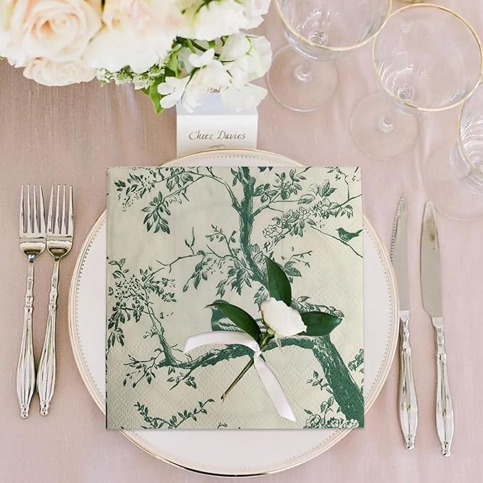 100 Pack Sage Green Paper Cocktail Napkins, Special Birds and Tree Decorative - Image 4