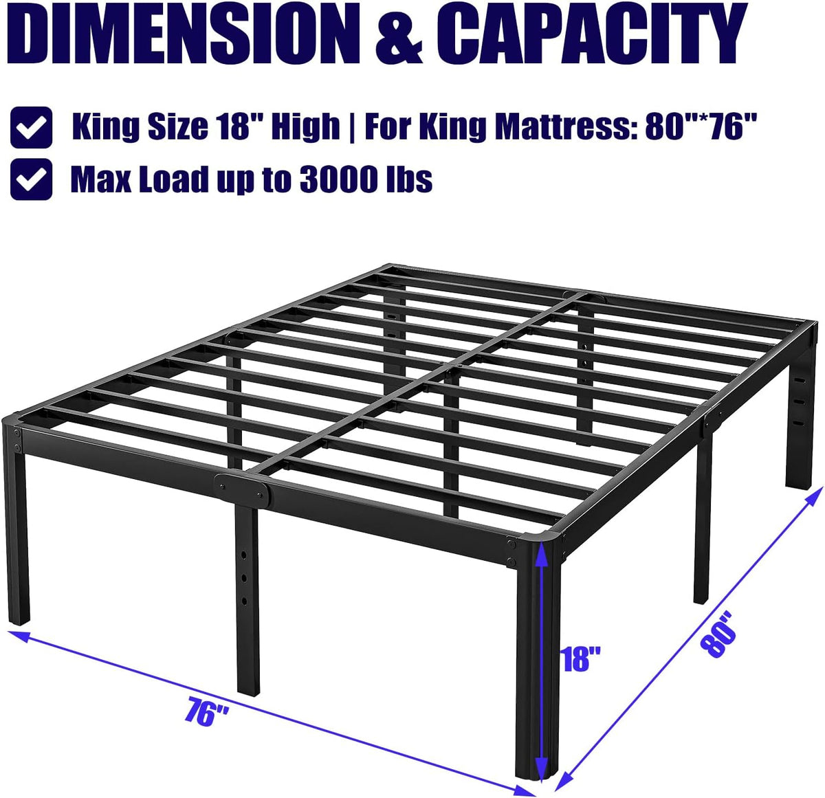 hunlostten 18in high king bed frame no box, close-up detail