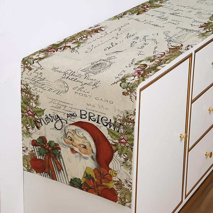 Vintage Christmas Santa Claus Table Runner 13x72 Inch Merry and Bright - Image 3