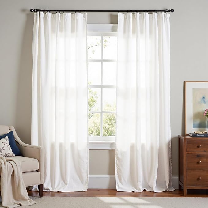 jinchan Linen Blend Curtains 90 inch Length 2 Panels by JINCHAN