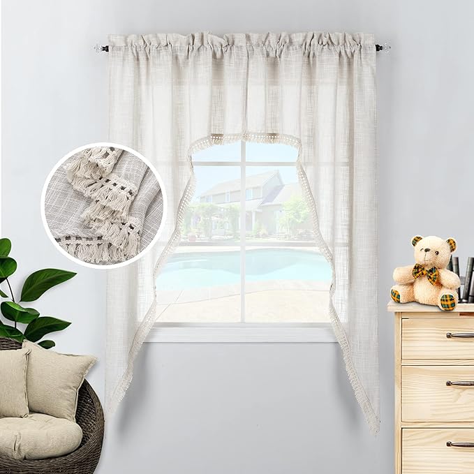 Beda Home Tassel Linen Textured Swag Valances by BedaHomeBedaLife