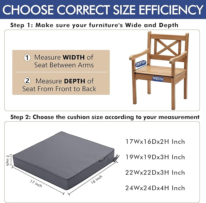 Outdoor Chair Cushions 16 x 17 Inch Waterproof Patio Chair Cushions - Image 5