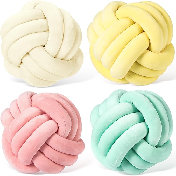 Yerliker 4 Pcs Knot Pillow Ball, 8.7 Inches Soft Home Decorative Round Throw by Yerliker