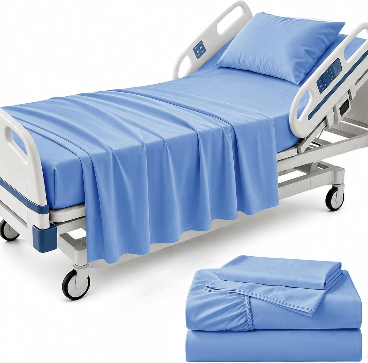 kkjiaf 3 piece light blue cotton hospital bed, main product view