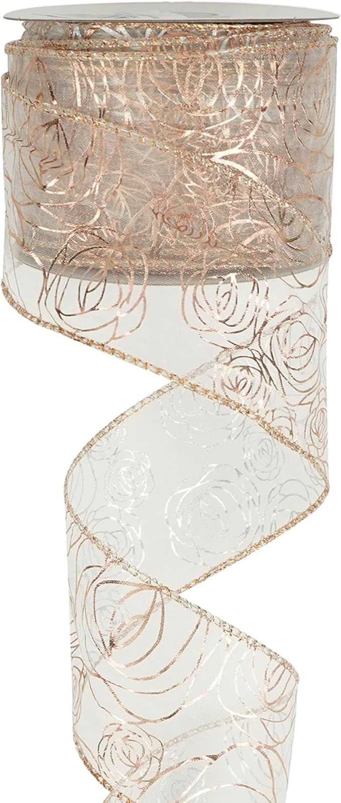 MEEDEE Floral 2.5 Inch Rose Gold Rose Wired Ribbon Wedding Bouquet Ribbons Rose by MEEDEE