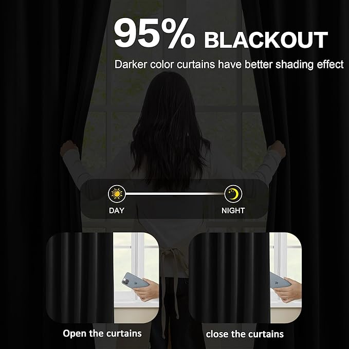 KEQIAOSUOCAI Pinch Pleated Blackout Curtains 90 Inch Long 2 Panels - Image 3