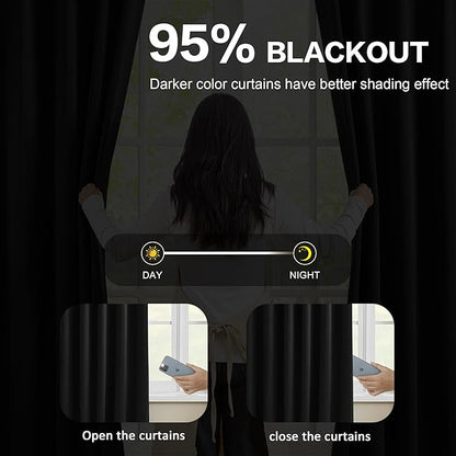 KEQIAOSUOCAI 72 Inch Wide Black Pinch Pleated Curtains 72 x 105, Thermal - Image 3