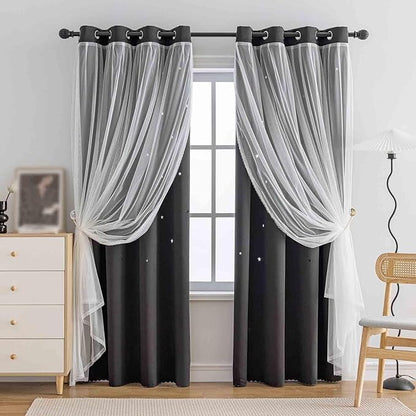 Anytime Romantic Kids Curtain, Hollow-Out Stars Window Curtain Double Layer by Anytime
