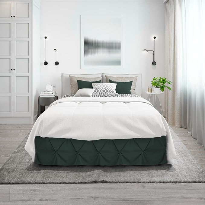 Nestl Forest Green Bed Skirt Cal King Size, Pinch Pleat Cal King Bed Skirt - Image 9