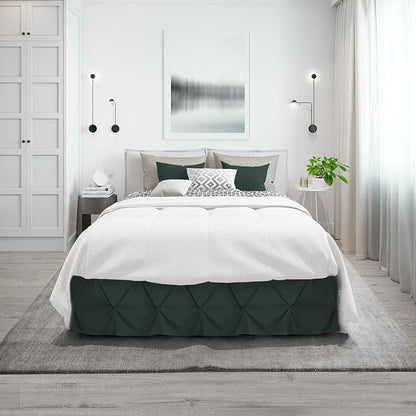Nestl Forest Green Bed Skirt Full Size, Pinch Pleat Full Bed Skirt, Hotel - Image 9