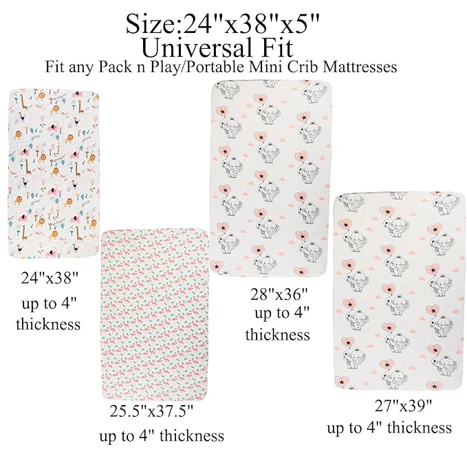 Pack n Play Sheet Stretchy Fitted Portable Mini Crib Sheets Set 3 Pack - Image 6
