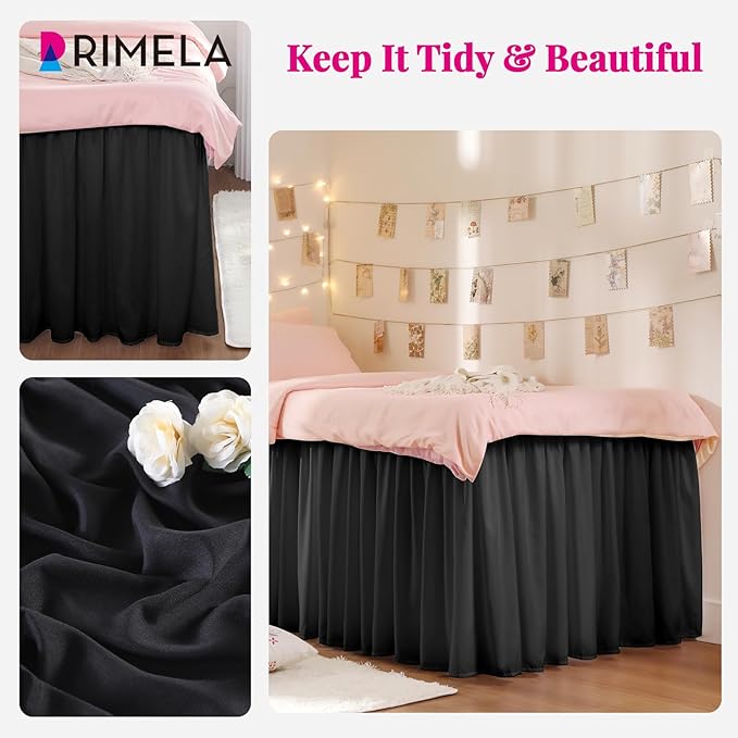 RIMELA Dorm Bed Skirt Twin XL 25 Inch Drop, Extra Long Wrap Around Elastic Bed - Image 4