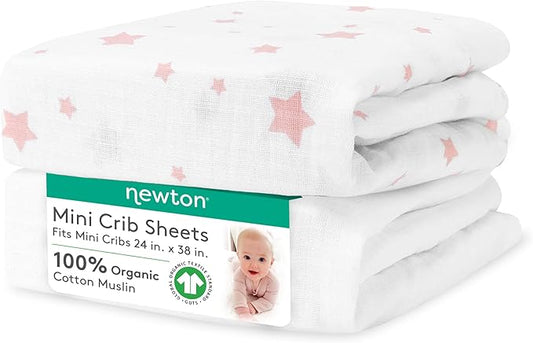 Newton Baby Fitted Mini Crib Sheets | Organic Muslin Cotton, Breathable & Soft by newton