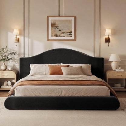 king size cloud bed frame, soft foam bed, close-up detail