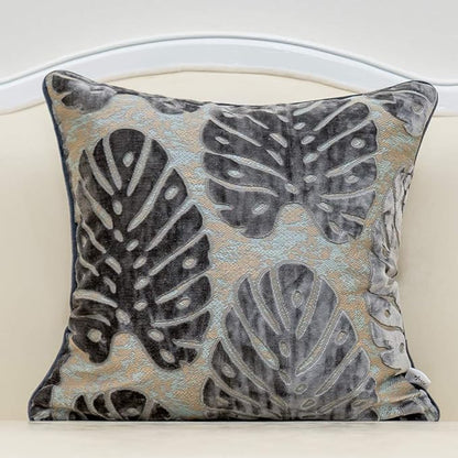 Alerfa 18 x 18 Inch Square Leaf Pillow Embroidery Cut Velvet Cushion Case by Alerfa