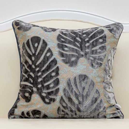 Alerfa 18 x 18 Inch Square Leaf Pillow Embroidery Cut Velvet Cushion Case by Alerfa