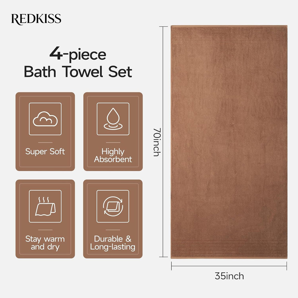 redkiss luxury bath towels set of 4, 35x70, close-up detail