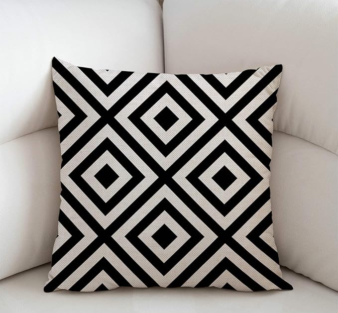 Swono Geometric Striped Black and White Diagonal Inclined Lines Throw Pillow - Image 2