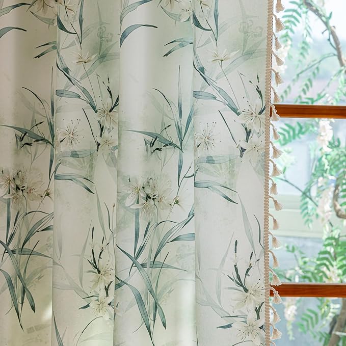 ENJOYBRIDAL White Floral 63 Inch Curtains 2 Panel Set Bedroom Boho Drapes Semi - Image 4