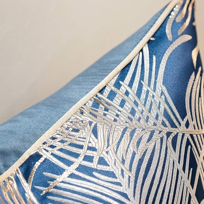 Avigers 12 x 20 Inches Light Blue Silver Peacock Feathers Cushion Cases Luxury - Image 3