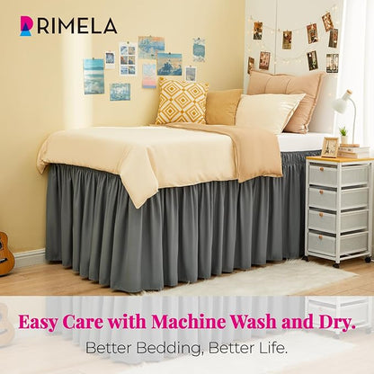 RIMELA Dorm Bed Skirt Twin XL 18 Inch Drop, Extra Long Wrap Around Elastic Bed - Image 2