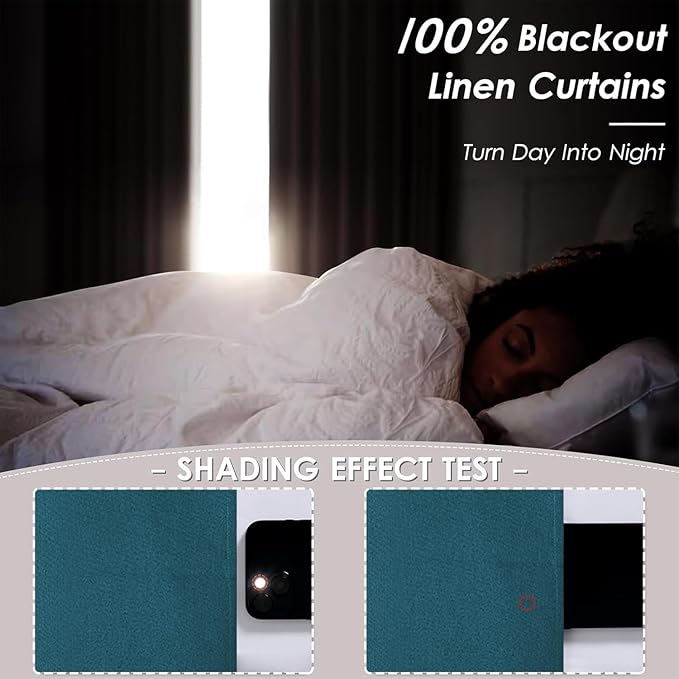 Linen 100% Blackout Curtains for Bedroom, Back Tab/Rod Pocket Curtain for - Image 8